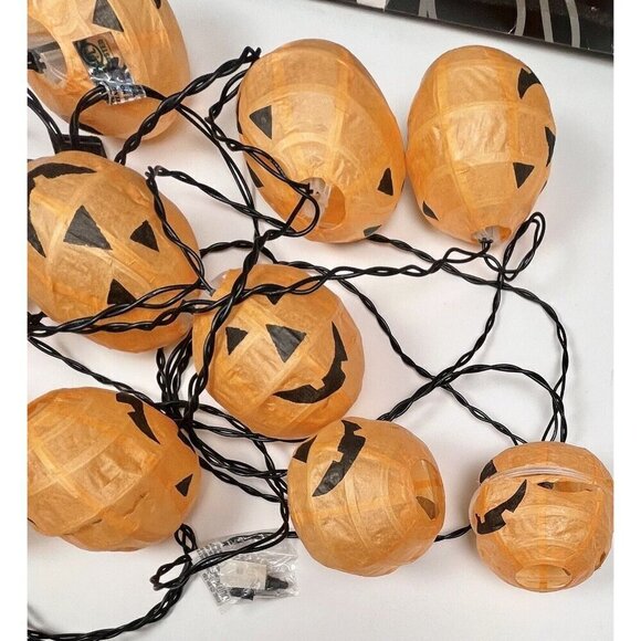 DEPARTMENT 56 String of 10 Jack O'Lantern Pumpkin Paper Globe Lights WORK *READ* - Picture 5 of 8